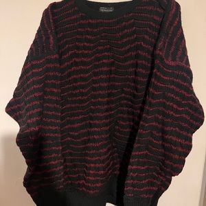 FARENTINO Burgundy Black Strips %100 Pure Australian Wool Jumper L